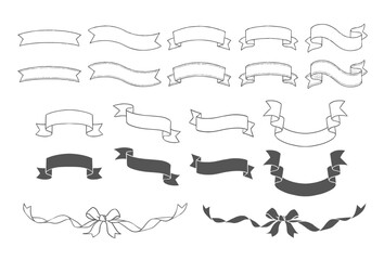 リボンの手書きイラスト、シンプルなベクター素材集