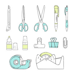 文房具の手書きイラスト3、シンプルなベクター素材集