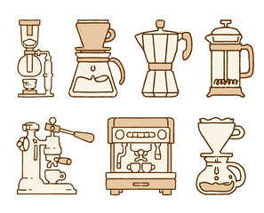 コーヒーメーカーの手書きイラスト、シンプルなベクター素材集