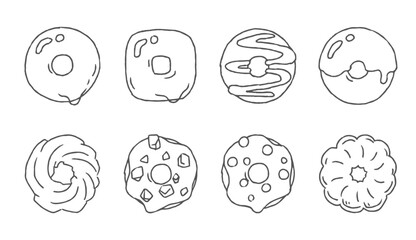 ドーナツの手書きイラスト1、シンプルなベクター素材集