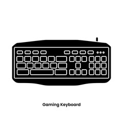 Gaming Keyboard in black fill icon. Modern PC Keyboard top view vector illustration in trendy style. Editable graphic resources for many purposes. 