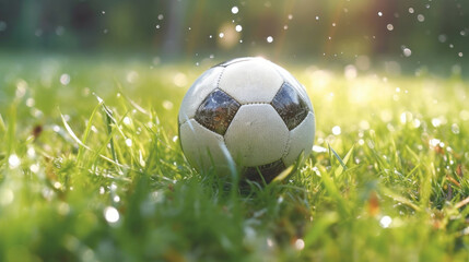 Naklejka premium A soccer ball on the grassa photo of a soccer ball on a grassy.