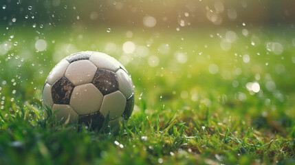 Naklejka premium A soccer ball on the grassa photo of a soccer ball on a grassy.
