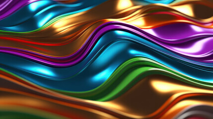 Abstract wallpaper with metallic  liquid multicolored waves