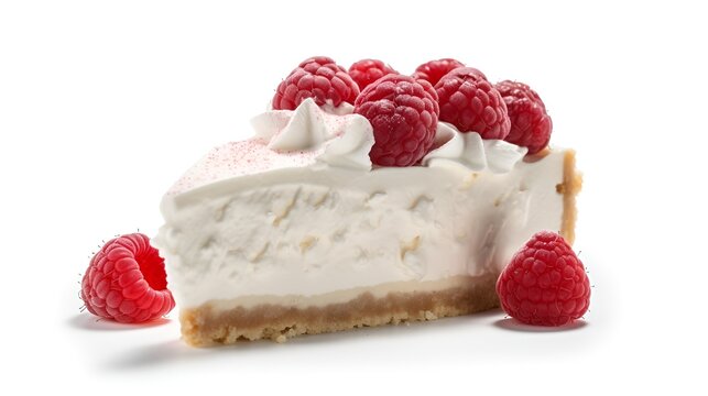 White Chocolate Raspberry swirled Cheesecake, isolated on a white background with copy space