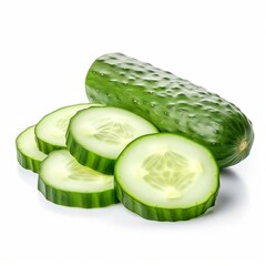 Cucumber with slices isolated on a white background. Generative AI