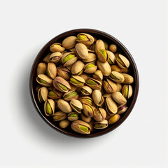 Pistachio nuts in bowl  isolated on white background. Generative AI