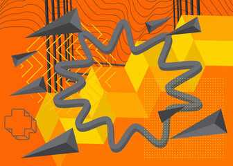 Black and yellow retro shapes template. Vintage minimal geometrical graphic theme. Abstract geometric elements for poster, banner, cover.