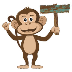 monkey is holding a empty wood sign