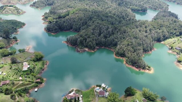 Aerial view of El Penon de Guatape in Colombia