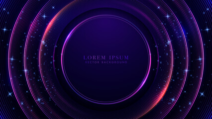 Abstract radial circle with glitter light and glowing effect on dark blue background. Vector illustration