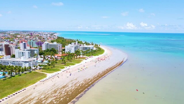 Drone footage of Ponta de Campina Beach in Cabedelo, Brazil