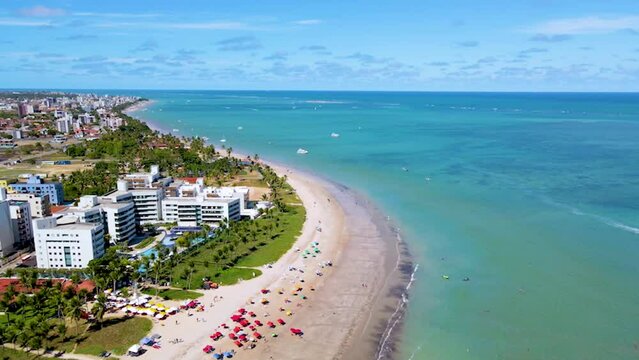Drone footage of Ponta de Campina Beach in Cabedelo, Brazil