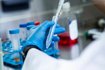 Process of research and chemical experiments with vials and ampules in the laboratory