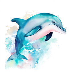 one dolphin with various watercolor with Generative AI.