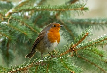 Selective of a European robin (Erithacus rubecula) on a branch