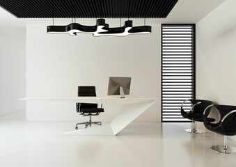 3d rendered illustration of a modern and minimalist office reception interior