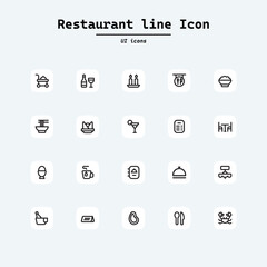 Food courts icons set. Outline set of food courts vector icons for web design isolated on white background. Collection ui icons with squircle shape. Web Page, Mobile App, UI, UX design.

