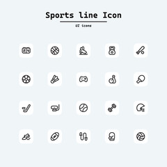 Sports set icons. Flat vector illustration in black on white background. Collection ui icons with squircle shape. Web Page, Mobile App, UI, UX design.