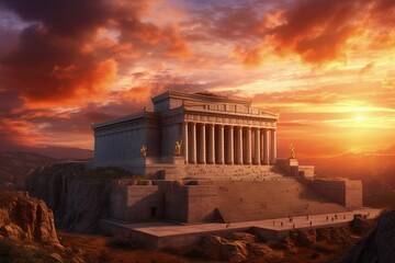 Obraz premium Temple of Solomon at Sunset, Generative AI