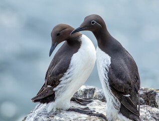 Closeup of Razorbills perched on a rock