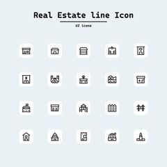 Real Estate related vector icons. Area and mortgage vector linear icon set. Collection ui icons with squircle shape. Web Page, Mobile App, UI, UX design.