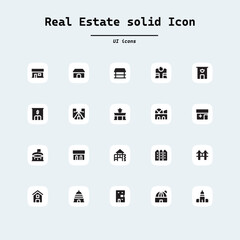 Real Estate related vector icons. Area and mortgage vector linear icon set. Collection ui icons with squircle shape. Web Page, Mobile App, UI, UX design.