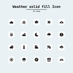 Weather icon set with squircle shape. Outline collection of meteorology symbols and user interface - UI. Web Page, Mobile App, UI, UX design.