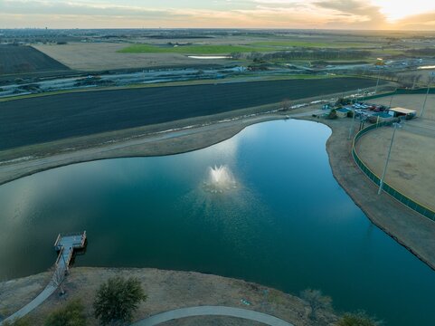 Aerial view of the Old Celine Park in Texas at sunset