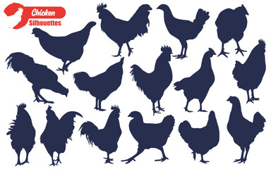 Black Chicken or Hen Silhouettes Vector Illustration Pack
