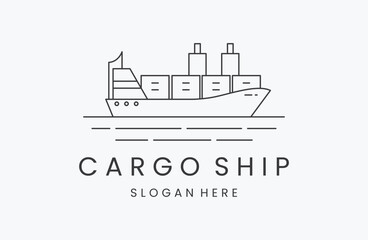 Minimalist container ship logo design inspiration line style .