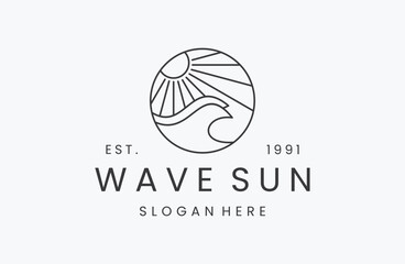 Wave sun logo vector icon illustration hipster vintage retro .