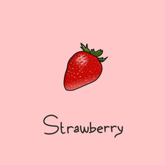 Digital illustration icon of a strawberry juicy fruit on a pink background