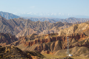 Aerial View of Binggou Danxia Canyon Landform in Zhangye, Sunan Region, Gansu Province, China.
