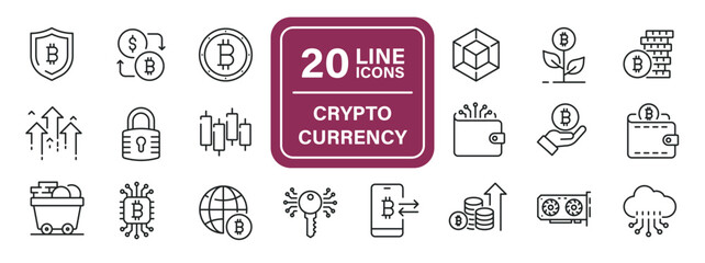 Cryptocurrency line icons. Editable stroke. For website marketing design, logo, app, template, ui, etc. Vector illustration.