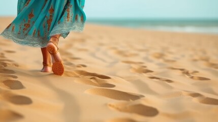 feet and legs strolling on the wave turquoise beach with generative ai
