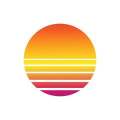 Sun retro sunset or sunrise element 1980s style