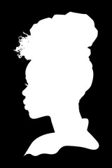 Black African woman silhouette seen from side on black background