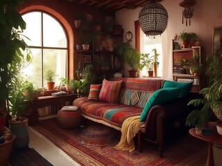 Boho-inspired Interior Design, Bohemian Delights, Colorful Patterns and Cozy Vibes, Living Room