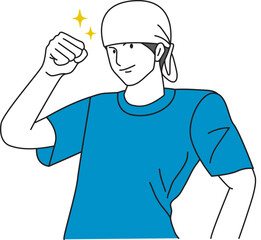 Illustration of a man wrapped in a towel doing a fist pump.