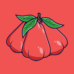 Water Guava Fruit Cartoon Vector Icon Illustration. Food Fruit Icon Concept Isolated Premium Vector. Flat Cartoon Style Suitable for Web Landing Page, Banner, Sticker, Background