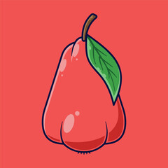 Water Guava Fruit Cartoon Vector Icon Illustration. Food Fruit Icon Concept Isolated Premium Vector. Flat Cartoon Style Suitable for Web Landing Page, Banner, Sticker, Background