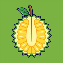Jackfruit Fruit Cartoon Vector Icon Illustration. Food Fruit Icon Concept Isolated Premium Vector. Flat Cartoon Style Suitable for Web Landing Page, Banner, Sticker, Background