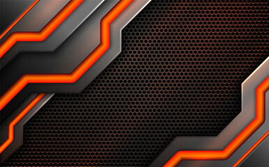 Abstract dark gaming banner with metal mesh backdrop, futuristic technology background