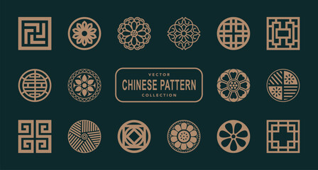 Illustration of Chinese patterns in light brown on a black background