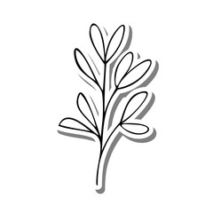 Monochrome leaves on white silhouette and gray shadow. Vector illustration for decoration or any design.