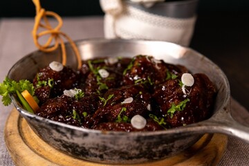 the beef is fried and ready to be served in the pan