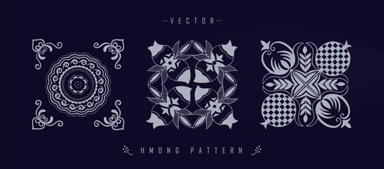 Traditional Hmong pattern on a dark blue background