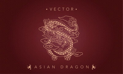 Fototapeta na wymiar Asian dragon symbol on a dark red background