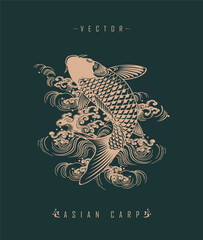 Vector design of Asian carp fish sign on dark background